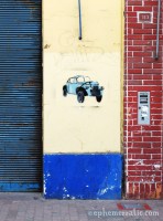 Blue roadster stencil street art, Miraflores, Lima, Peru