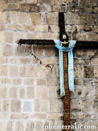 Cross at San Pedro Alcántara church, Cabanaconde, Colca Canyon, Peru photo