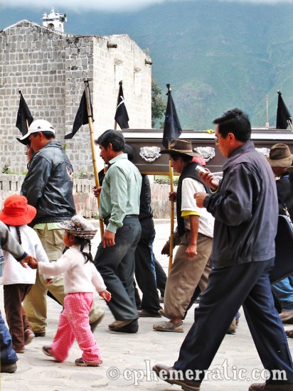 Funeral procession in the plaza, Cabanaconde, Colca Canyon, Peru