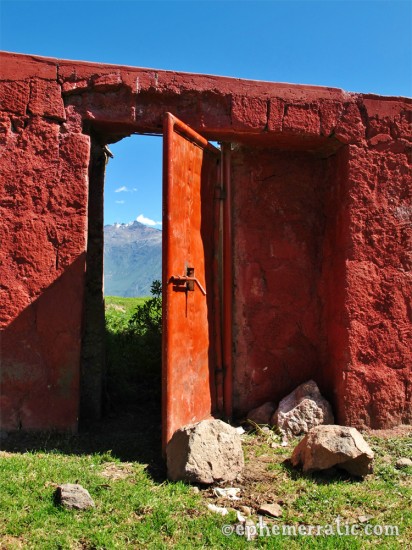 Red door at the bull ring, Cabanaconde, Colca Canyon, Peru photo