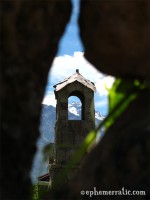 Mountain view through tower window, Cabanaconde, Colca Canyon, Peru photo