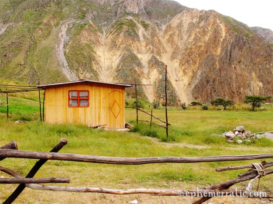 Orange window framed cabin, Colca Canyon, Peru photo