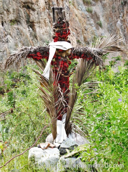 Handmade cross on the trail, Colca Canyon, Peru photo