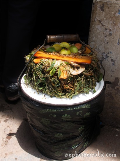 Herbal tea bucket in Cusco's Central Market, Peru
