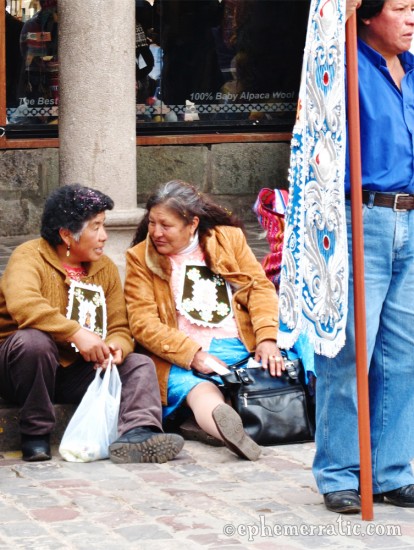 Women with confetti in their hair, Saint Joseph's Day Festival, Cusco, Peru photo