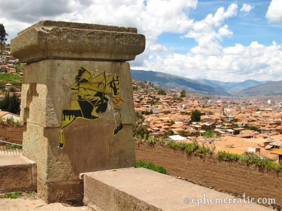 Stencil of a Native American and horse, San Blas, Cusco, Peru photo