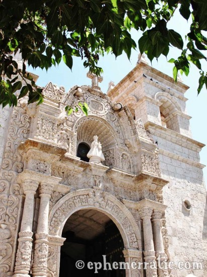 Facade of Iglesia de San Miguel Arcángel, Cayma district, Arequipa, Peru photo