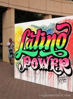 Latino Power street art in Parque Kennedy, Lima, Peru