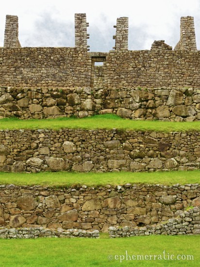 Layers of walls and grass, Machu Picchu, Peru photo