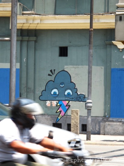 Lightning cloud street art, Centro District, Lima Peru by Lauren Girardin