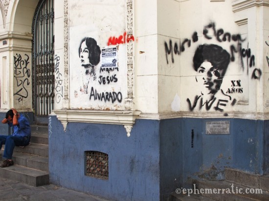 Maria Vive! stencils and tagging, Centro District, Lima, Peru by Lauren Girardin