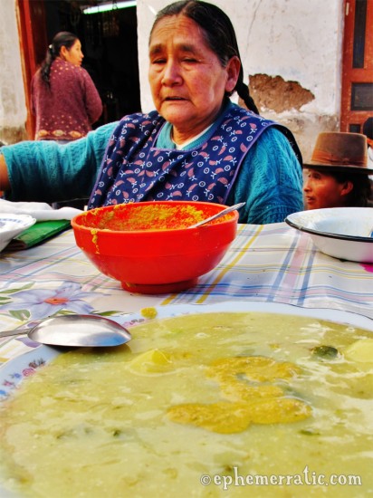 Corn soup, Pisac Sunday Market, Peru photo