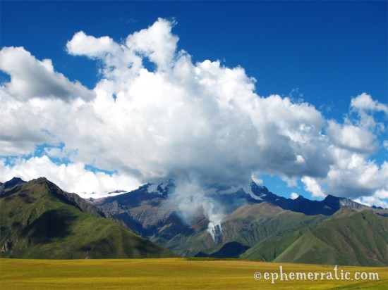 Mountain on fire in the Sacred Valley, Peru photo